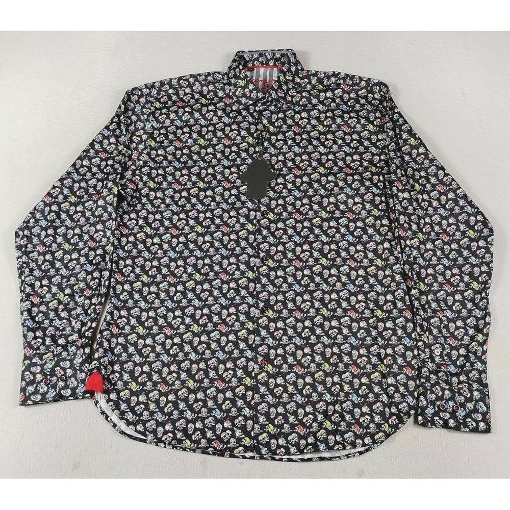 Visconti Black Shirt Mens Medium Skull Halloween Limited Edition AOP Long Sleeve